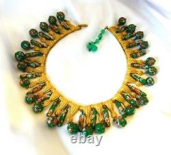 Vintage Gold Tone TRIFARI Necklace withDangling Murano Millefiore Glass Beads-RARE