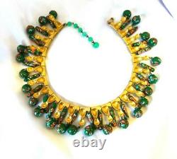 Vintage Gold Tone TRIFARI Necklace withDangling Murano Millefiore Glass Beads-RARE