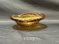 Vintage Gorgeous Murano Glass Bowl Dish Mouth Blown Folded Controlled Bubbles