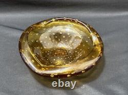 Vintage Gorgeous Murano Glass Bowl Dish Mouth Blown Folded Controlled Bubbles