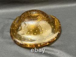 Vintage Gorgeous Murano Glass Bowl Dish Mouth Blown Folded Controlled Bubbles