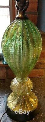 Vintage Green/Gold Flakes Art Glass Lamp Murano BEAUTIFUL