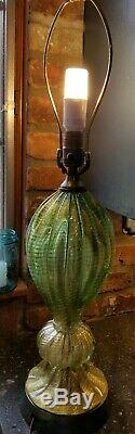 Vintage Green/Gold Flakes Art Glass Lamp Murano BEAUTIFUL