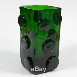 Vintage Green Murano Square Glass Vase Applied Discs Domino Italian 70s Scorpion