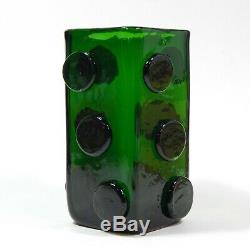 Vintage Green Murano Square Glass Vase Applied Discs Domino Italian 70s Scorpion