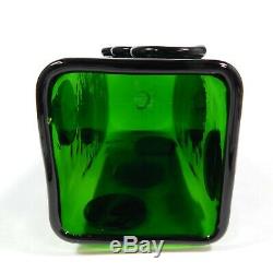 Vintage Green Murano Square Glass Vase Applied Discs Domino Italian 70s Scorpion