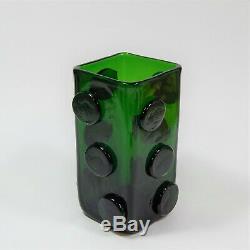 Vintage Green Murano Square Glass Vase Applied Discs Domino Italian 70s Scorpion