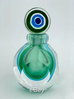 Vintage Green Swirl Murano Sommerso Glass Perfume Bottle