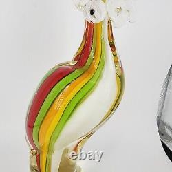 Vintage Hand Blown Glass MURANO COLORFUL COCKATOO Bird Figurine, Italy