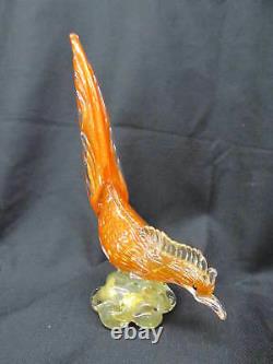Vintage Hand Blown Italian Murano Glass Orange & Gold Fleck 12.5 BIRD Figurine