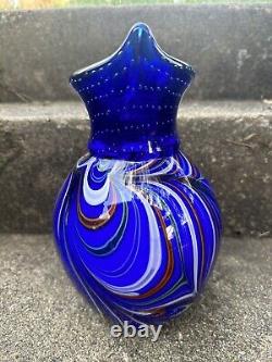 Vintage Hand-Blown Large and Heavy Murano Millefiori Style Art Glass Vase 11 H