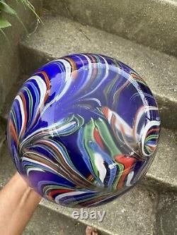 Vintage Hand-Blown Large and Heavy Murano Millefiori Style Art Glass Vase 11 H