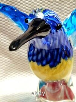 Vintage Hand Blown Murano Art Glass Blue / Yellow / Red Hummingbird Figurine Lrg