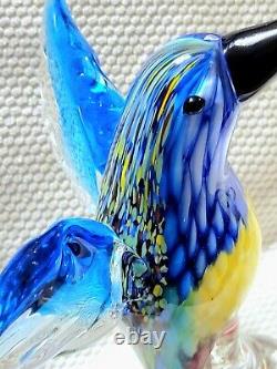 Vintage Hand Blown Murano Art Glass Blue / Yellow / Red Hummingbird Figurine Lrg