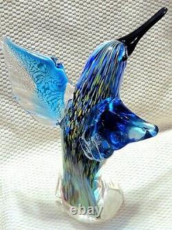 Vintage Hand Blown Murano Art Glass Blue / Yellow / Red Hummingbird Figurine Lrg