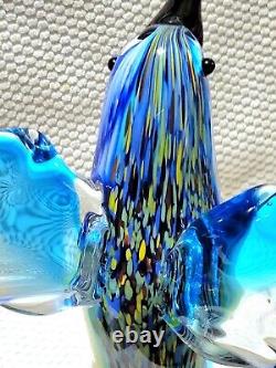 Vintage Hand Blown Murano Art Glass Blue / Yellow / Red Hummingbird Figurine Lrg