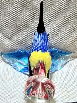 Vintage Hand Blown Murano Art Glass Blue / Yellow / Red Hummingbird Figurine Lrg