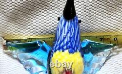 Vintage Hand Blown Murano Art Glass Blue / Yellow / Red Hummingbird Figurine Lrg