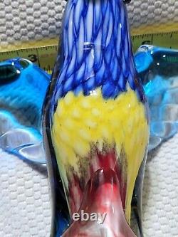Vintage Hand Blown Murano Art Glass Blue / Yellow / Red Hummingbird Figurine Lrg