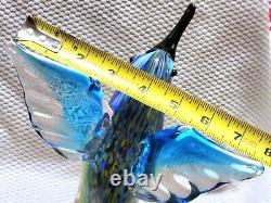 Vintage Hand Blown Murano Art Glass Blue / Yellow / Red Hummingbird Figurine Lrg