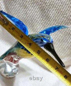 Vintage Hand Blown Murano Art Glass Blue / Yellow / Red Hummingbird Figurine Lrg