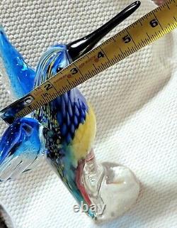 Vintage Hand Blown Murano Art Glass Blue / Yellow / Red Hummingbird Figurine Lrg