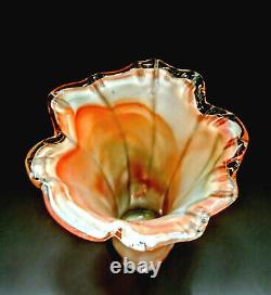 Vintage Hand Blown Murano Art Glass Lavorazione Tangerine Orange & Cream Vase