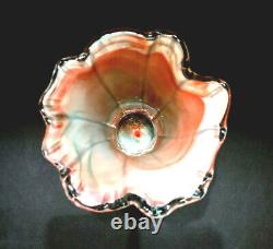 Vintage Hand Blown Murano Art Glass Lavorazione Tangerine Orange & Cream Vase