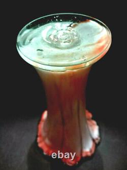 Vintage Hand Blown Murano Art Glass Lavorazione Tangerine Orange & Cream Vase