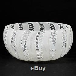 Vintage Hand Blown Murano Glass Bowl w. White Latticino Zanfirico 7.5D x 3.5T