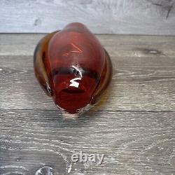 Vintage Hand Blown Murano Glass Red Amber Lava Vase 8.75x5.5 Heavy 4lb