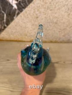 Vintage Hand Blown Murano Glass Tall Bird Blue Green Cockatoo Figurine 11.5