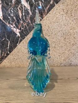 Vintage Hand Blown Murano Glass Tall Bird Blue Green Cockatoo Figurine 11.5