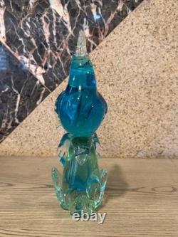 Vintage Hand Blown Murano Glass Tall Bird Blue Green Cockatoo Figurine 11.5
