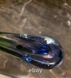Vintage Hand-Blown Murano Sommerso Blue/ Purple and Green Art Glass Vase