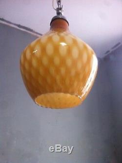 Vintage Hand-Blown Reticular Murano Amber Pendant Ceiling Lamp 1930s