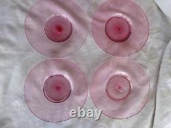 Vintage Hand Blown Venetian Murano Art Glass Applied Flowers Pink Sherbet Set