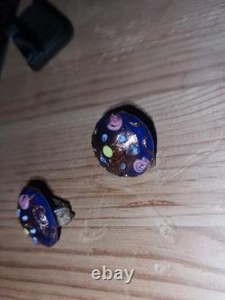 Vintage Hand Made Murano Glass Necklace & Earrings Set Gold & Cobalt Beads 19L