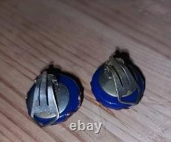 Vintage Hand Made Murano Glass Necklace & Earrings Set Gold & Cobalt Beads 19L