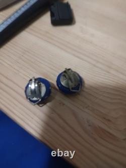 Vintage Hand Made Murano Glass Necklace & Earrings Set Gold & Cobalt Beads 19L