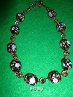 Vintage Hand Made Murano Glass Venitian Roses Necklace 16 Signed Italy