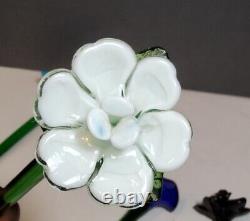 Vintage Hand-blown Glass Flowers Lot of 5 Murano Style Long Stem Flowers Mix