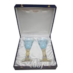 Vintage Handmade Italian Vivarini Murano Glass Latticino 8.5 Wine Goblet Pair