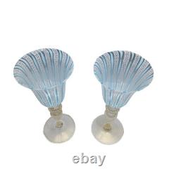 Vintage Handmade Italian Vivarini Murano Glass Latticino 8.5 Wine Goblet Pair