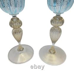 Vintage Handmade Italian Vivarini Murano Glass Latticino 8.5 Wine Goblet Pair