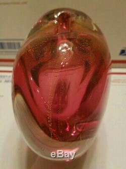 Vintage Heavy Large Signed Murano Dichroic Gold Pink Art Glass Studio Vase Italy