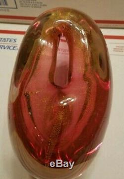 Vintage Heavy Large Signed Murano Dichroic Gold Pink Art Glass Studio Vase Italy