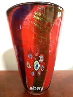 Vintage Heavy MCM Murano Art Glass Millefiori Vase With Original Sticker