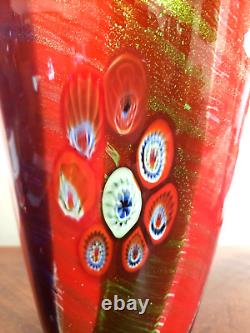 Vintage Heavy MCM Murano Art Glass Millefiori Vase With Original Sticker