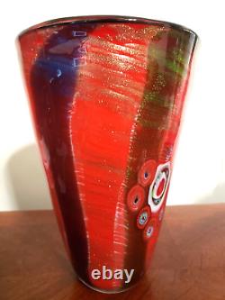 Vintage Heavy MCM Murano Art Glass Millefiori Vase With Original Sticker